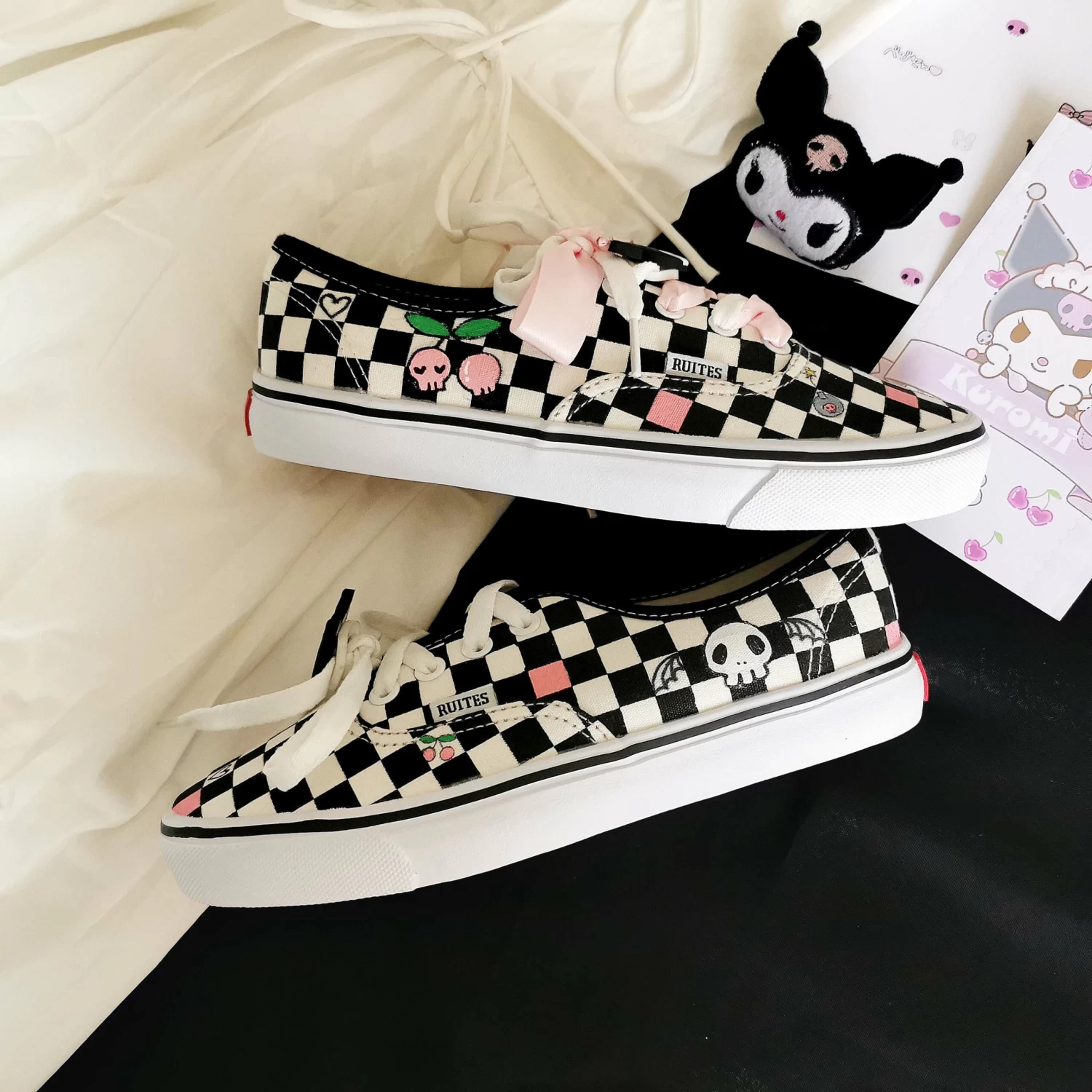 Kawaii Kuromi Black And White Checkerboard Canvas Shoes 5 Kawaii Kuromi Black And White Checkerboard Canvas Shoes - Image 3