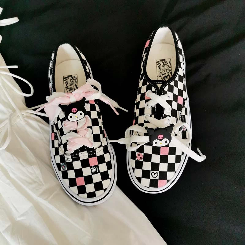 Kawaii Kuromi Black And White Checkerboard Canvas Shoes 7 Kawaii Kuromi Black And White Checkerboard Canvas Shoes - Image 5