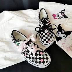 Kawaii Kuromi Black And White Checkerboard Canvas Shoes 13 Kawaii Kuromi Black And White Checkerboard Canvas Shoes -Kawaii Fashion Shop Kawaii Kuromi Black And White Checkerboard Canvas Shoes 6