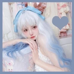 Kawaii Lolita Blue Gradient Long Curly Wig -Kawaii Fashion Shop Kawaii Lolita Blue Gradient Long Curly Wig 2