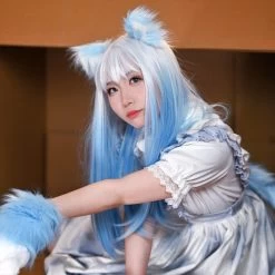 Kawaii Lolita Blue Gradient Long Curly Wig -Kawaii Fashion Shop Kawaii Lolita Blue Gradient Long Curly Wig 5