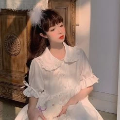 Kawaii Summer College Style Dresses -Kawaii Fashion Shop Kawaii Lolita Dresses For Teens Japanese Summer Kawaii Soft Girly Dress Girl Peter Pan Collar Women 4