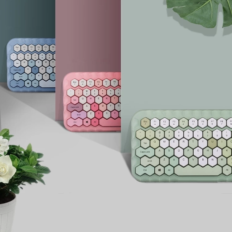 Kawaii Morandi Color Honeycomb Design Wireless Bluetooth Keyboard 9 Kawaii Morandi Color Honeycomb Design Wireless Bluetooth Keyboard - Image 7