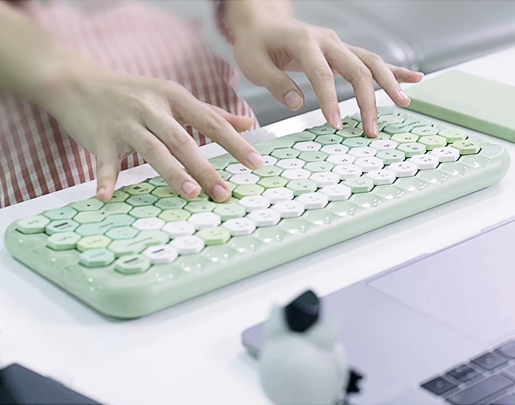 Kawaii Morandi Color Honeycomb Design Wireless Bluetooth Keyboard 8 Kawaii Morandi Color Honeycomb Design Wireless Bluetooth Keyboard - Image 6