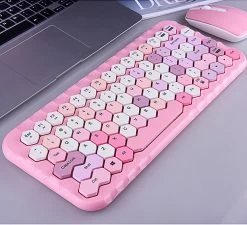 Kawaii Morandi Color Honeycomb Design Wireless Bluetooth Keyboard