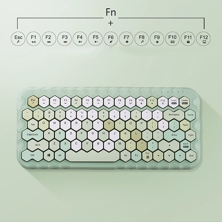 Kawaii Morandi Color Honeycomb Design Wireless Bluetooth Keyboard 7 Kawaii Morandi Color Honeycomb Design Wireless Bluetooth Keyboard - Image 5