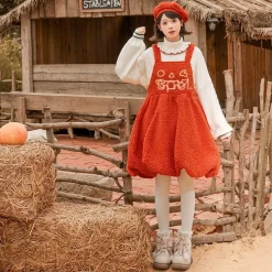 Kawaii Orange Halloween Funny Pumpkin Suspender Dress -Kawaii Fashion Shop Kawaii Orange Halloween Funny Pumpkin Suspender Dress 3