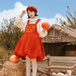 Kawaii Orange Halloween Funny Pumpkin Suspender Dress -Kawaii Fashion Shop Kawaii Orange Halloween Funny Pumpkin Suspender Dress 5