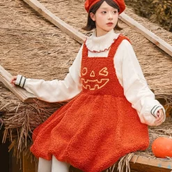 Kawaii Orange Halloween Funny Pumpkin Suspender Dress -Kawaii Fashion Shop Kawaii Orange Halloween Funny Pumpkin Suspender Dress 6
