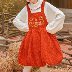 Kawaii Orange Halloween Funny Pumpkin Suspender Dress -Kawaii Fashion Shop Kawaii Orange Halloween Funny Pumpkin Suspender Dress 8