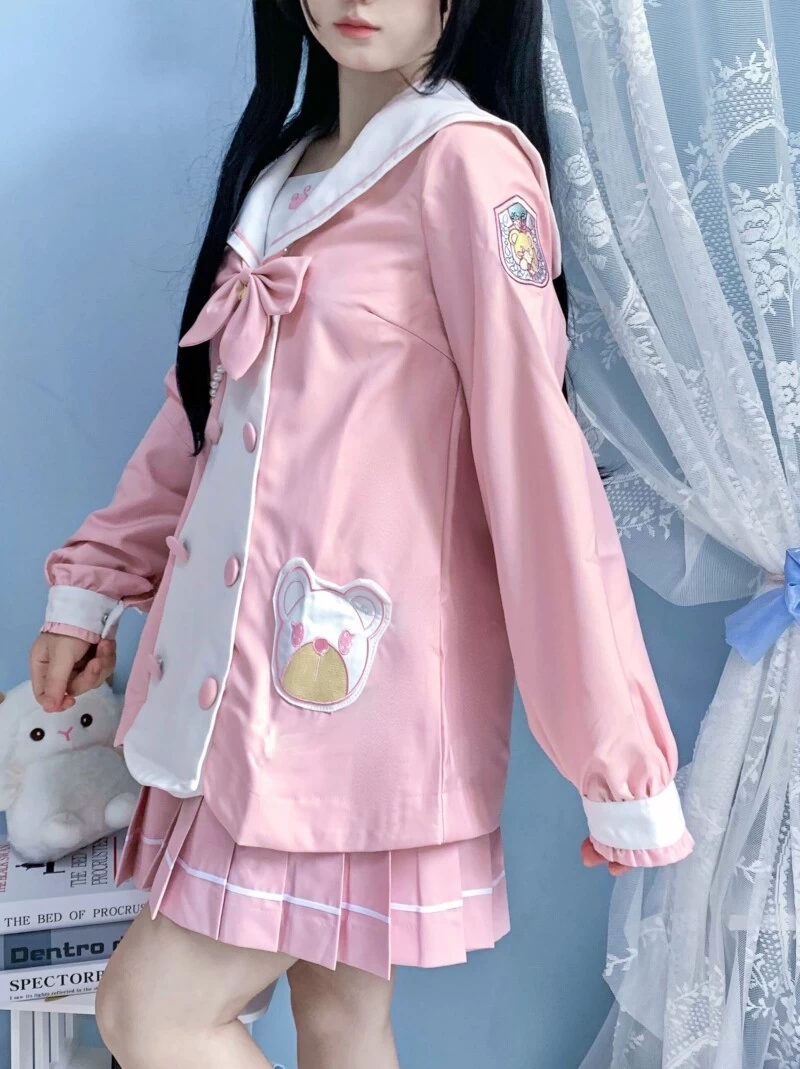 Kawaii Pink Bear Embroidered JK Uniform Suit 6 Kawaii Pink Bear Embroidered JK Uniform Suit - Image 4