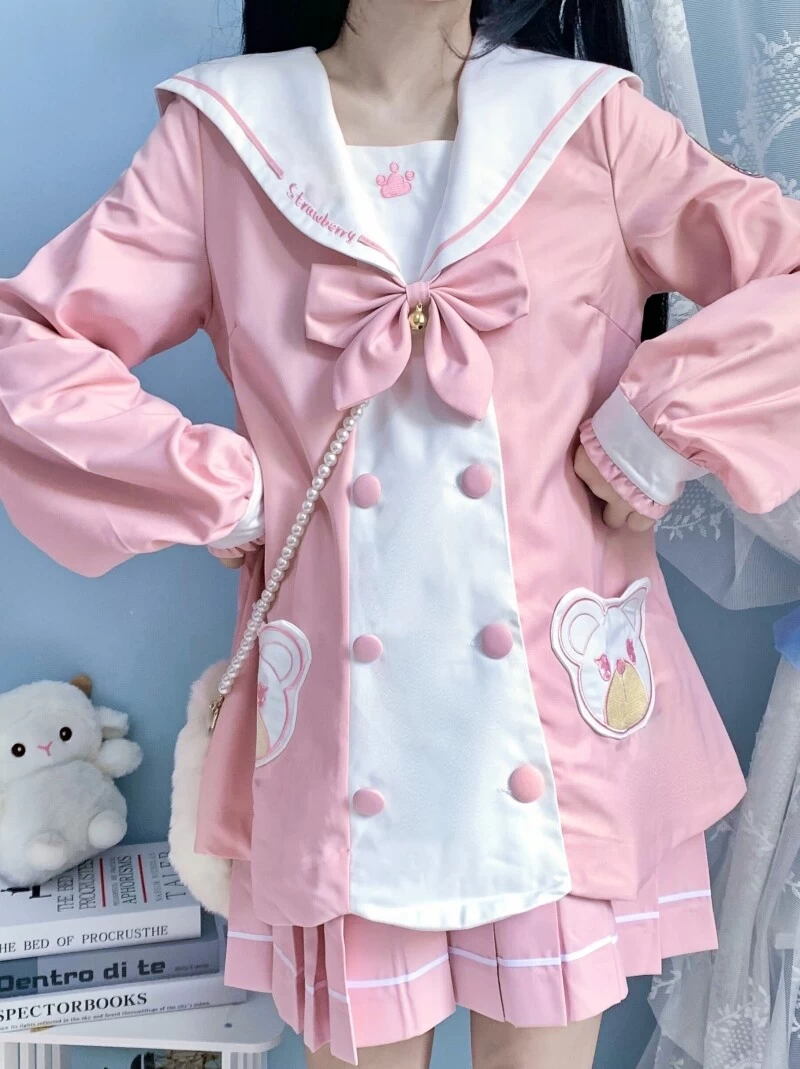 Kawaii Pink Bear Embroidered JK Uniform Suit 8 Kawaii Pink Bear Embroidered JK Uniform Suit - Image 6