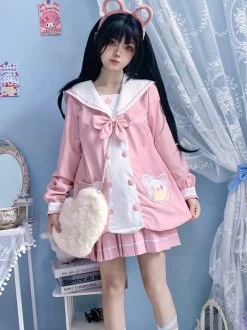 Kawaii Pink Bear Embroidered JK Uniform Suit 10 Kawaii Pink Bear Embroidered JK Uniform Suit -Kawaii Fashion Shop Kawaii Pink Bear Embroidered JK Uniform Suit 7