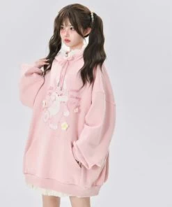 Kawaii Pink Long Bunny Ears Hoodie -Kawaii Fashion Shop Kawaii Pink Long Bunny Ears Hoodie 6