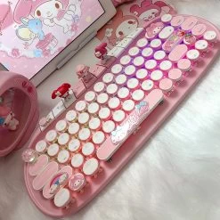 Kawaii Pink My Melody Three-Mode Mechanical Keyboard -Kawaii Fashion Shop Kawaii Pink My Melody Three Mode Mechanical Keyboard 7