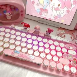 Kawaii Pink My Melody Three-Mode Mechanical Keyboard -Kawaii Fashion Shop Kawaii Pink My Melody Three Mode Mechanical Keyboard 8