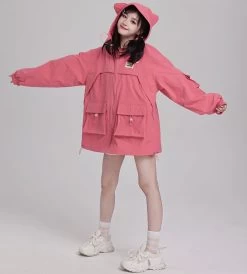 Kawaii Pink Sweet Cat Ear Coat -Kawaii Fashion Shop Kawaii Pink Sweet Cat Ear Coat 1