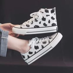 Kawaii Cow Print Canvas Shoes -Kawaii Fashion Shop Kawaii Platform Sneakers Women Vintage Canvas Sports Shoes Summer Fashion New Lolita Low Top Casual Ins 2