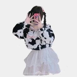 Kawaii Plush Cow Print Jacket -Kawaii Fashion Shop Kawaii Plush Cow Print Jacket 2