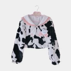 Kawaii Plush Cow Print Jacket -Kawaii Fashion Shop Kawaii Plush Cow Print Jacket 3