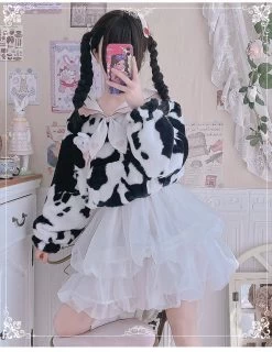 Kawaii Plush Cow Print Jacket -Kawaii Fashion Shop Kawaii Plush Cow Print Jacket 7