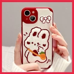 Kawaii Plush Embroidery Rabbit IPhone Case