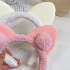 Kawaii Plush Cat Ears Hair Tie -Kawaii Fashion Shop Kawaii Plush Hair Tie for Women Sweet Cat Ears Makeup Face Washing Plush Hairband Party Festival 4