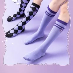 Kawaii Sanrio Kuromi Mid-Tube Stockings -Kawaii Fashion Shop Kawaii Sanrio Kuromi Mid Tube Stockings 5