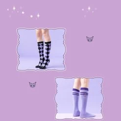 Kawaii Sanrio Kuromi Mid-Tube Stockings -Kawaii Fashion Shop Kawaii Sanrio Kuromi Mid Tube Stockings 7