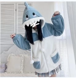 Kawaii Shark Plush Hoodie 13 Kawaii Shark Plush Hoodie -Kawaii Fashion Shop Kawaii Shark Plush Hoodie 4
