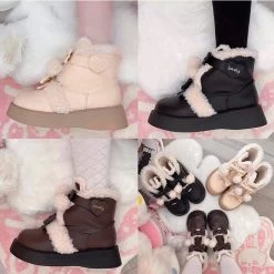 Kawaii Soft Girl Lolita Style Round Toe Snow Boots -Kawaii Fashion Shop Kawaii Soft Girl Lolita Style Round Toe Snow Boots 4