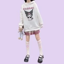 Kawaii Soft Girl Style Cartoon Kuromi Print Loose Hoodie 12 Kawaii Soft Girl Style Cartoon Kuromi Print Loose Hoodie -Kawaii Fashion Shop Kawaii Soft Girl Style Cartoon Kuromi Print Loose Hoodie 12