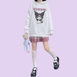 Kawaii Soft Girl Style Cartoon Kuromi Print Loose Hoodie 14 Kawaii Soft Girl Style Cartoon Kuromi Print Loose Hoodie -Kawaii Fashion Shop Kawaii Soft Girl Style Cartoon Kuromi Print Loose Hoodie 14