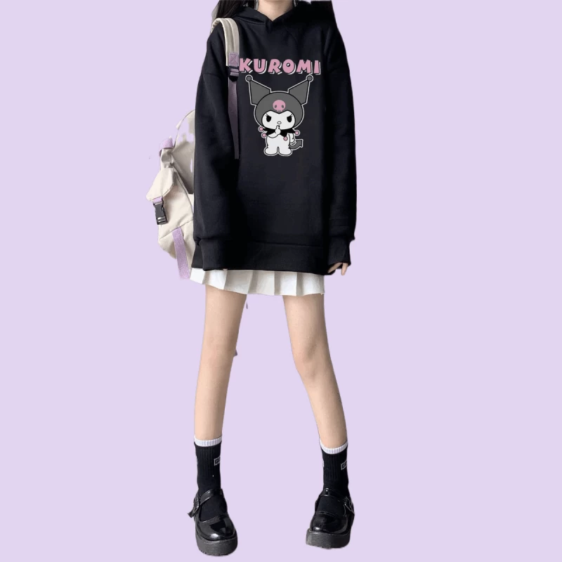 Kawaii Soft Girl Style Cartoon Kuromi Print Loose Hoodie 9 Kawaii Soft Girl Style Cartoon Kuromi Print Loose Hoodie - Image 7