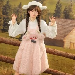 Kawaii Soft Girl Style Cartoon Sheep Suspender Skirt -Kawaii Fashion Shop Kawaii Soft Girl Style Cartoon Sheep Suspender Skirt 1