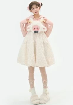 Kawaii Soft Girl Style Cartoon Sheep Suspender Skirt