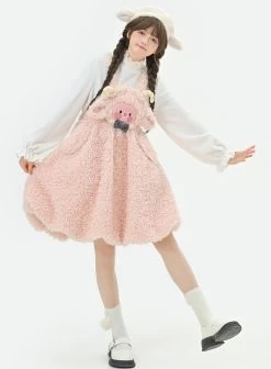 Kawaii Soft Girl Style Cartoon Sheep Suspender Skirt -Kawaii Fashion Shop Kawaii Soft Girl Style Cartoon Sheep Suspender Skirt 5