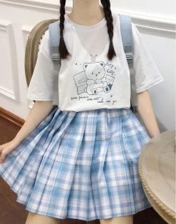 Kawaii Soft Girl Style White Cartoon Bear Print T-shirt -Kawaii Fashion Shop Kawaii Soft Girl Style White Cartoon Bear Print T shirt 2