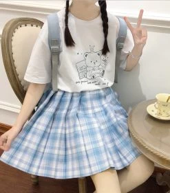 Kawaii Soft Girl Style White Cartoon Bear Print T-shirt -Kawaii Fashion Shop Kawaii Soft Girl Style White Cartoon Bear Print T shirt 3