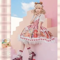 Kawaii Stamp Bear Printing Lolita JSK Dress
