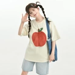 Kawaii Summer Cartoon Page Flip Apple T-Shirt -Kawaii Fashion Shop Kawaii Summer Cartoon Page Flip Apple T Shirt 4