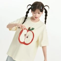 Kawaii Summer Cartoon Page Flip Apple T-Shirt -Kawaii Fashion Shop Kawaii Summer Cartoon Page Flip Apple T Shirt 7