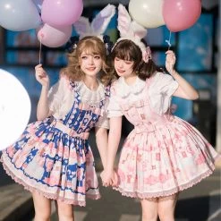 Kawaii Sweet Cartoon Bear Cake Printed Lolita Overalls Dress -Kawaii Fashion Shop Kawaii Sweet Cartoon Bear Cake Printed Lolita Overalls Dress 10