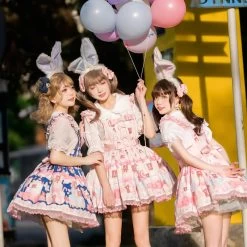 Kawaii Sweet Cartoon Bear Cake Printed Lolita Overalls Dress -Kawaii Fashion Shop Kawaii Sweet Cartoon Bear Cake Printed Lolita Overalls Dress 13
