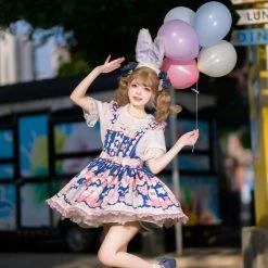Kawaii Sweet Cartoon Bear Cake Printed Lolita Overalls Dress -Kawaii Fashion Shop Kawaii Sweet Cartoon Bear Cake Printed Lolita Overalls Dress 6