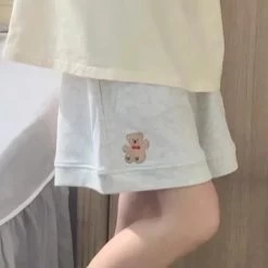 Kawaii Sweet Girl Style Bear Embroidered High Waist Shorts -Kawaii Fashion Shop Kawaii Sweet Girl Style Bear Embroidered High Waist Shorts 1
