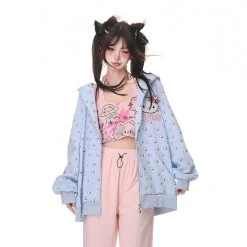 Kawaii Sweet Girl Style Hello Kitty Printed Hooded Coat -Kawaii Fashion Shop Kawaii Sweet Girl Style Hello Kitty Printed Hooded Coat 1