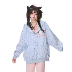 Kawaii Sweet Girl Style Hello Kitty Printed Hooded Coat -Kawaii Fashion Shop Kawaii Sweet Girl Style Hello Kitty Printed Hooded Coat 2