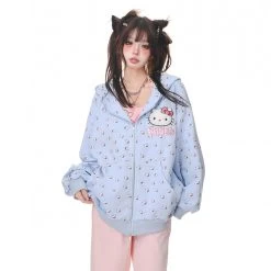Kawaii Sweet Girl Style Hello Kitty Printed Hooded Coat -Kawaii Fashion Shop Kawaii Sweet Girl Style Hello Kitty Printed Hooded Coat 3