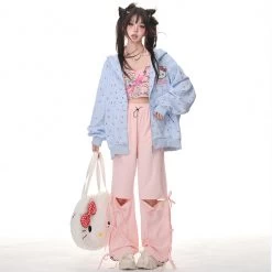 Kawaii Sweet Girl Style Hello Kitty Printed Hooded Coat -Kawaii Fashion Shop Kawaii Sweet Girl Style Hello Kitty Printed Hooded Coat 5